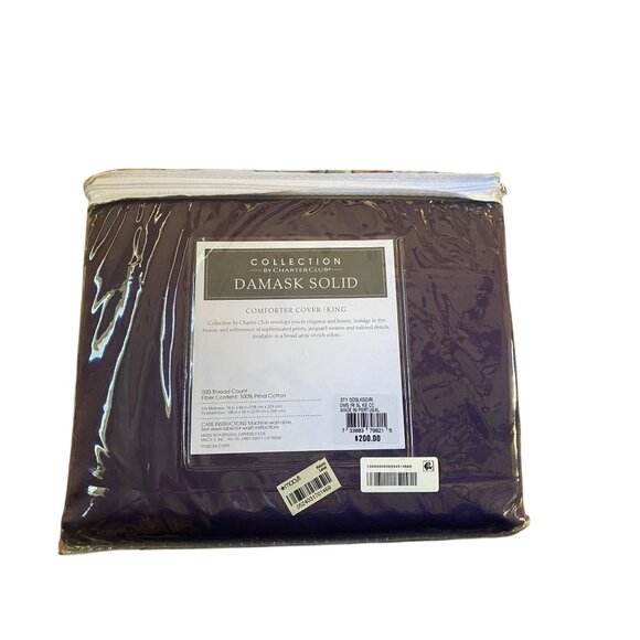 BRAND NEW Charter Club Purple Damask Solid King Comforter Duvet Cover 500 Thread - Picture 2 of 8